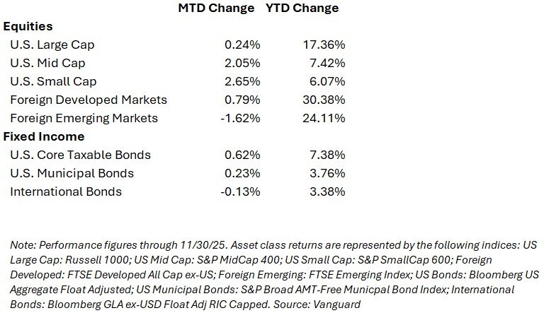 Asset Class Performance through November 30